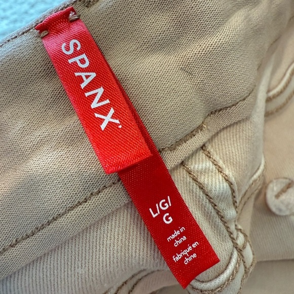 Spanx cotton stretch light peach tan front pocket high waist shorts size large - Picture 3 of 5